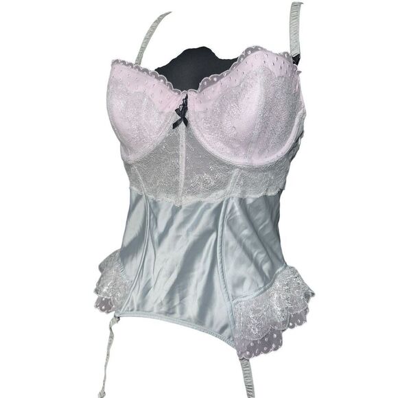 RARE FIND Victoria's Secret Lace-Up Corset Bra Satin green/Blue/grey colored Top - Picture 3 of 10